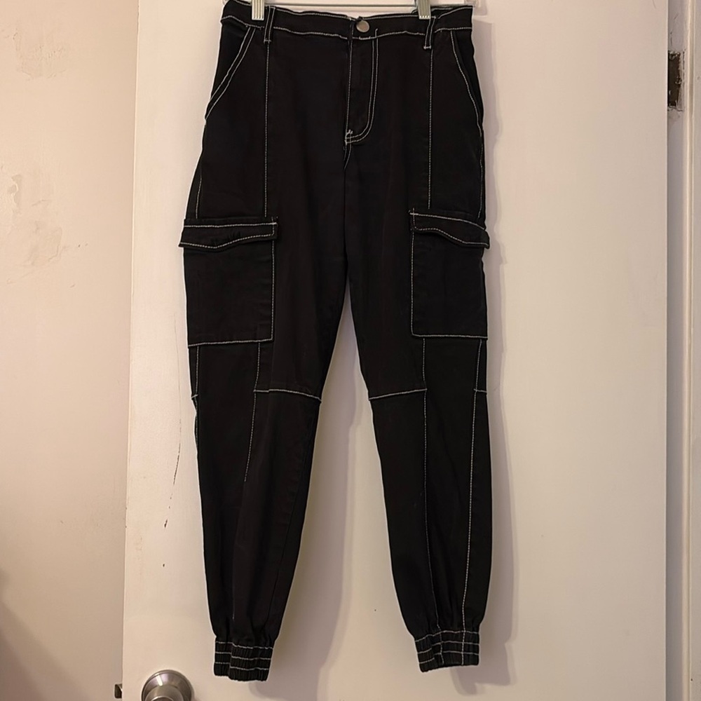Dollhouse Black Cargo Joggers with Contrast Stitching. Size M